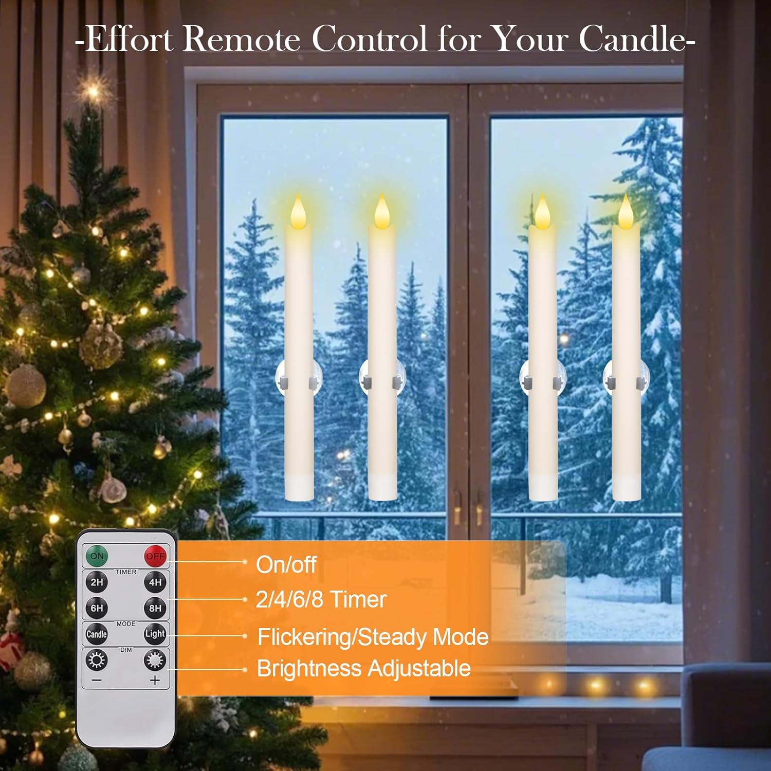Battery Operated Taper Candles with Remote Control, 3D Flickering Flame with Charging Station, Timer, Adjustable Brightness, Steady or Flicker Mode, Christmas Flameless Candles for Window
