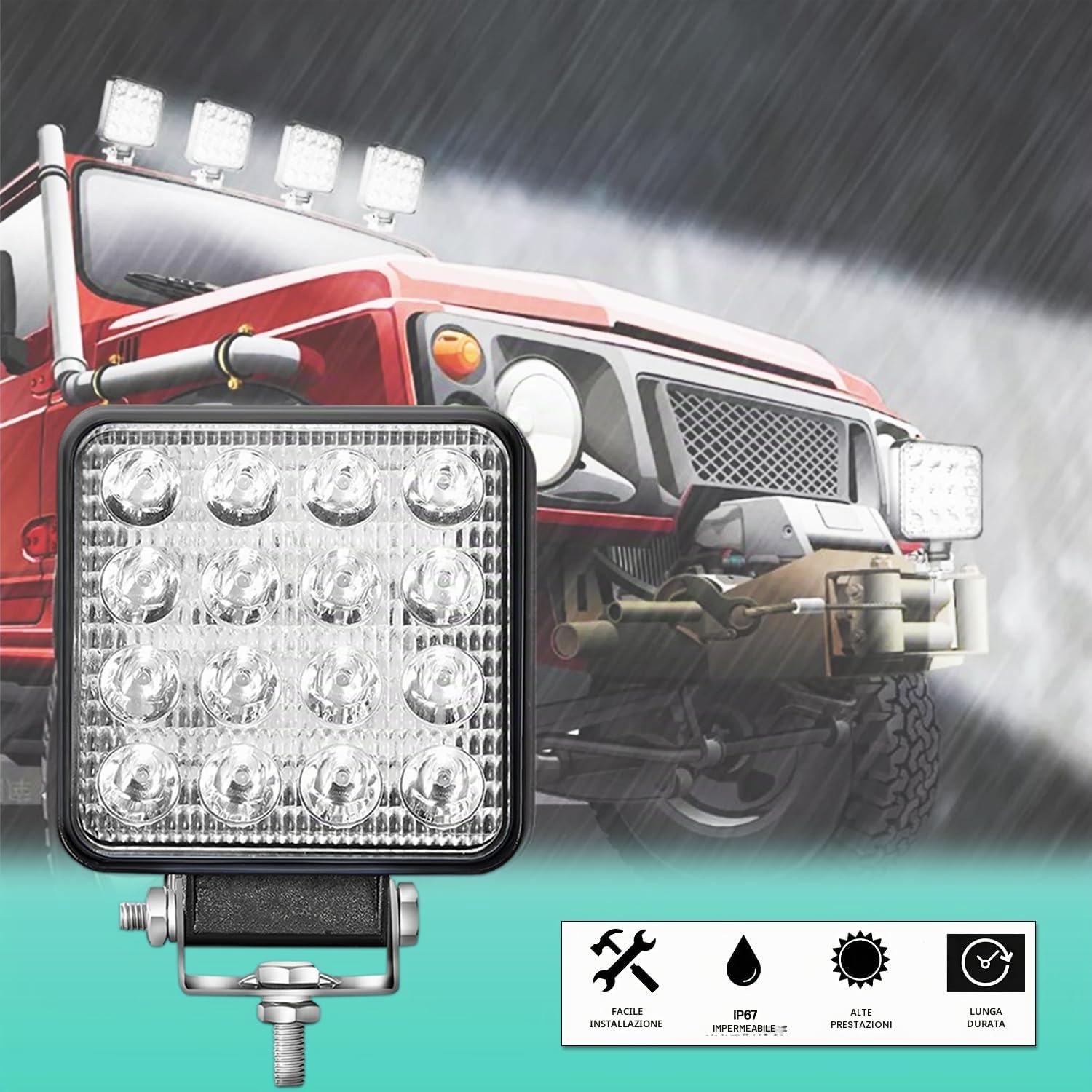 Fari led trattore 12V 4.21" 10.5 cm IP67 48W 16 led 6500K 2 pezzi alluminio ABS faro led 12v fari led auto faretti led auto faro da lavoro led