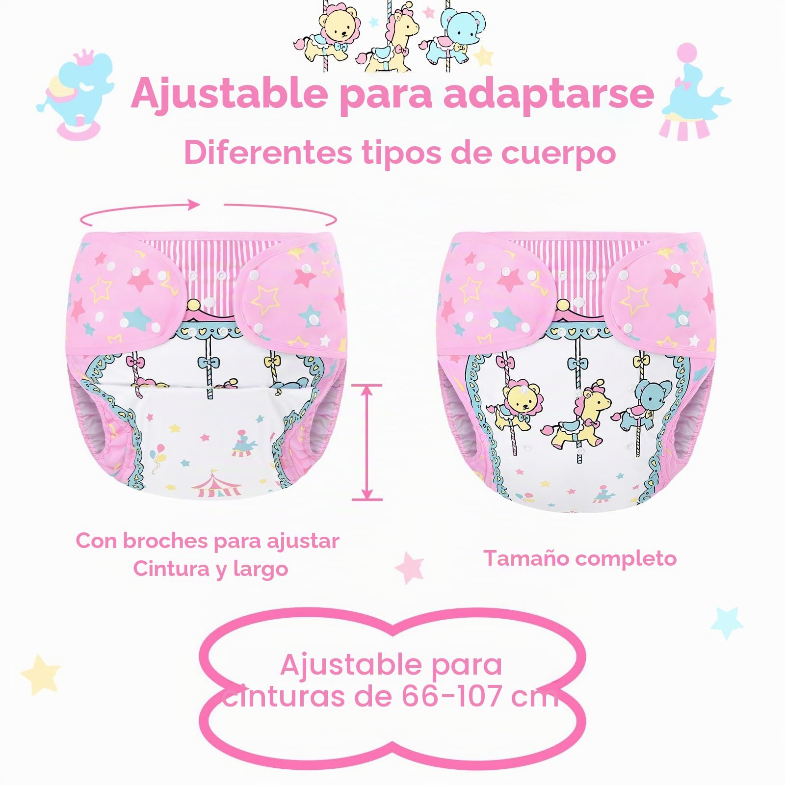 LittleForBig Pañal de tela impermeable lavable ajustable reutilizable para adultos, talla única - circo pequeño