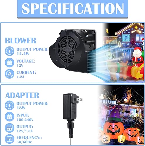 Miniatura 2 de Soplador inflable de repuesto de 12 V 1.2 A, motor de ventilador de repuesto con 3 cuerdas de luz LED para Halloween, disfraz inflable de Navidad,