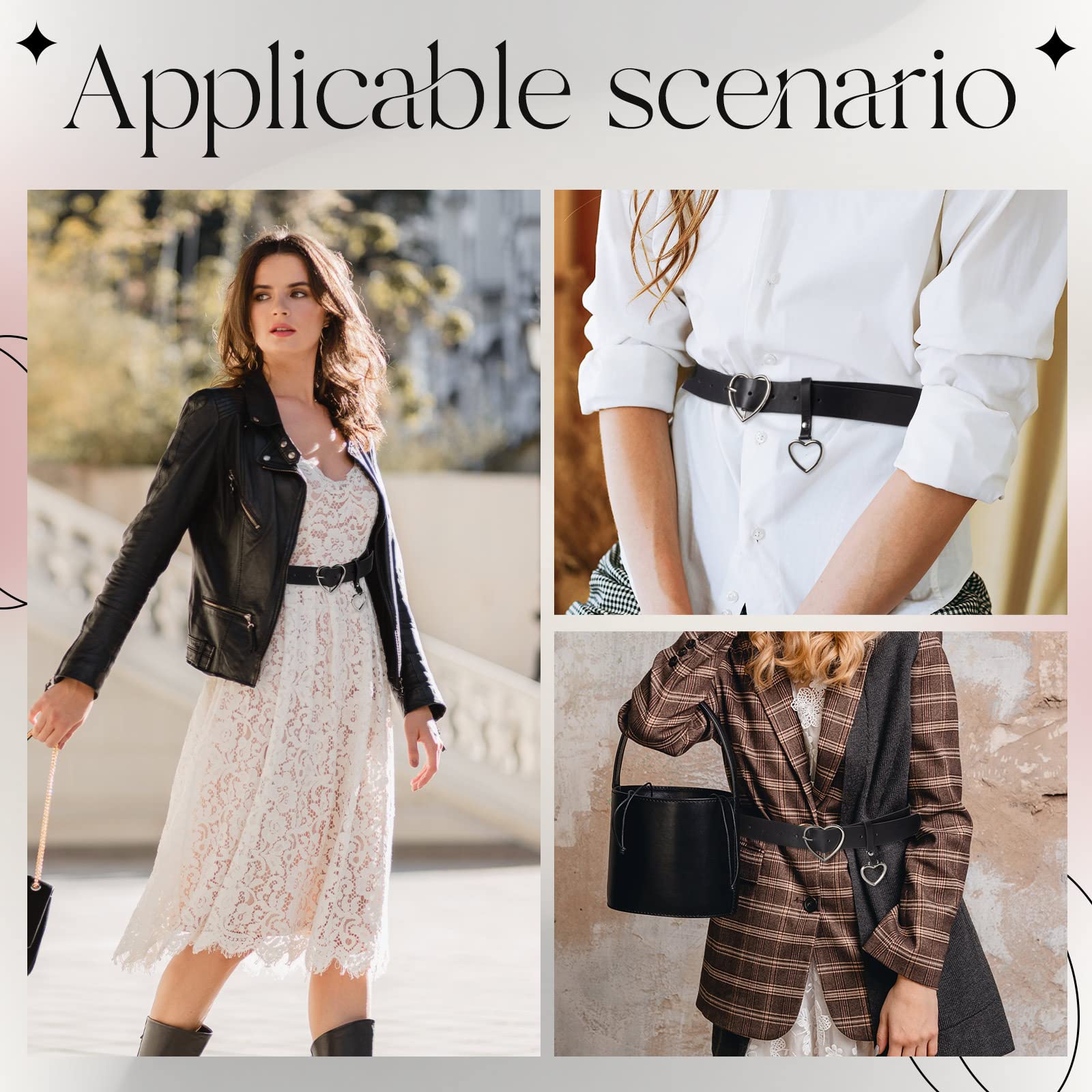 Cinturones en forma de corazón Cinturón de cintura de cuero negro ancho Mujer Jeans Pantalones Vestidos con hebilla de aleación, Hebilla plateada 5