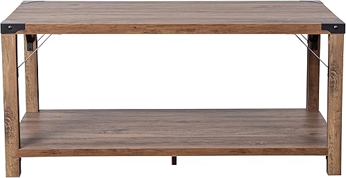 Miniatura 7 de Merrick Lane Green River Moderna mesa de centro de madera de ingeniería de granja y detalles de acero con recubrimiento en polvo en roble rústico