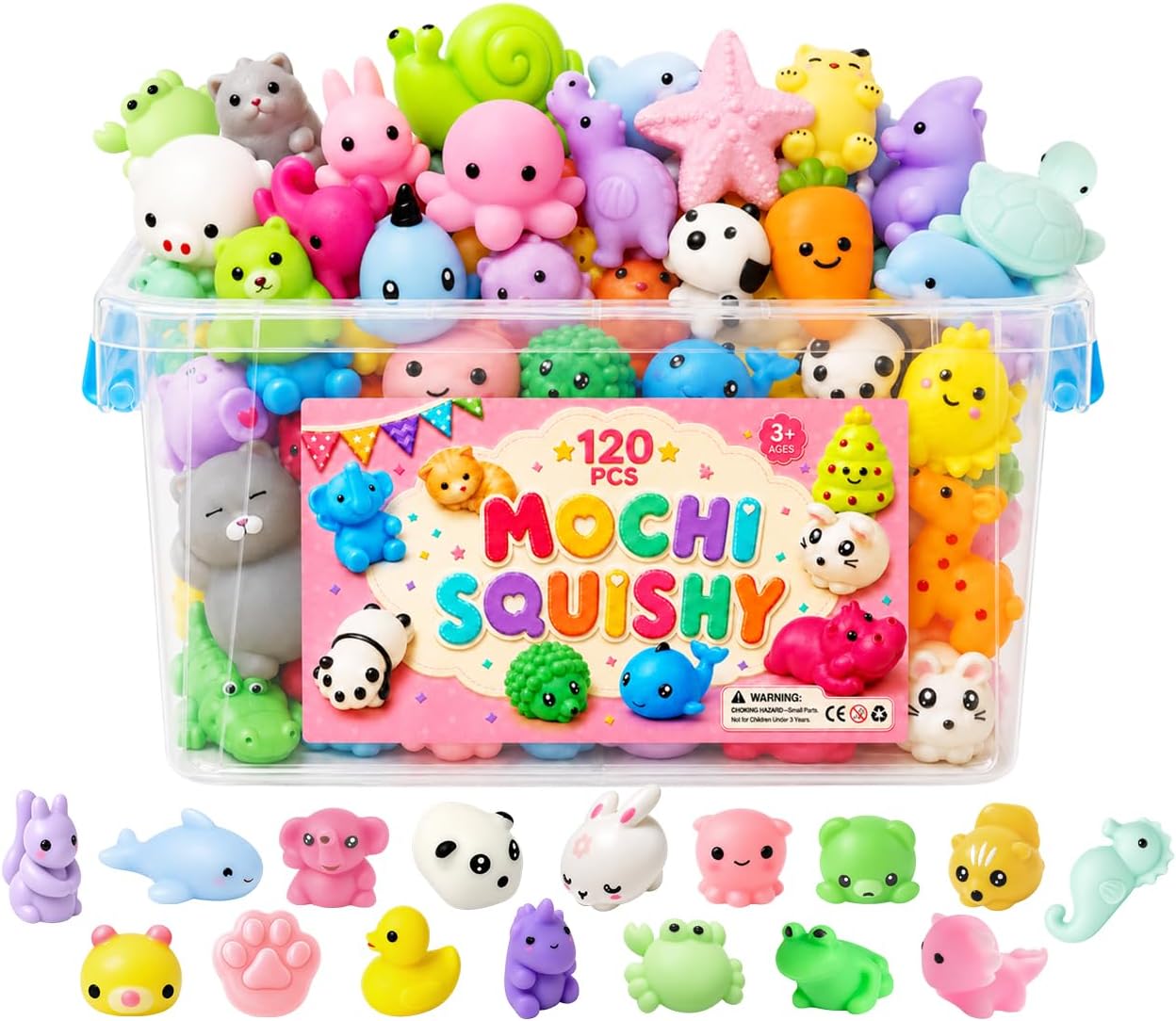 120 Pack Mochi Squishy Toys, Kawaii Mini Squishies Bulk Party Favors for Kids 8-12, Sensory Fidget Toys, Classroom Treasure Box Prizes, Goodie Bag Stuffers, Birthday Gifts