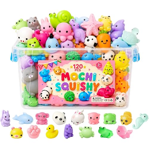 120 Pack Mochi Squishy Toys, Kawaii Mini Squishies Bulk Party Favors for Kids 8-12, Sensory Fidget Toys, Classroom Treasure Box Prizes, Goodie Bag Stuffers, Birthday Gifts
