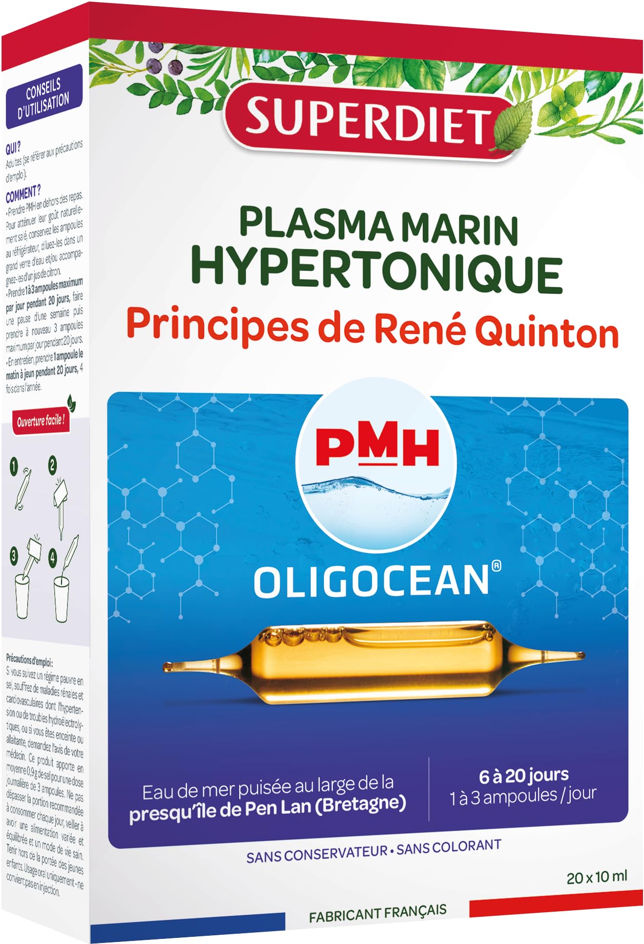 SUPERDIET Oligocéan Plasma Marin Hypertonique Ampoules – Ampoules hypertoniques de plasma marin