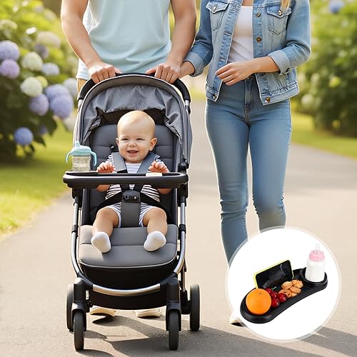 Miniatura 7 de Bandeja universal para refrigerios para cochecito compatible con Mockingbird y la mayoría de los demás, bandeja universal ajustable para cochecito