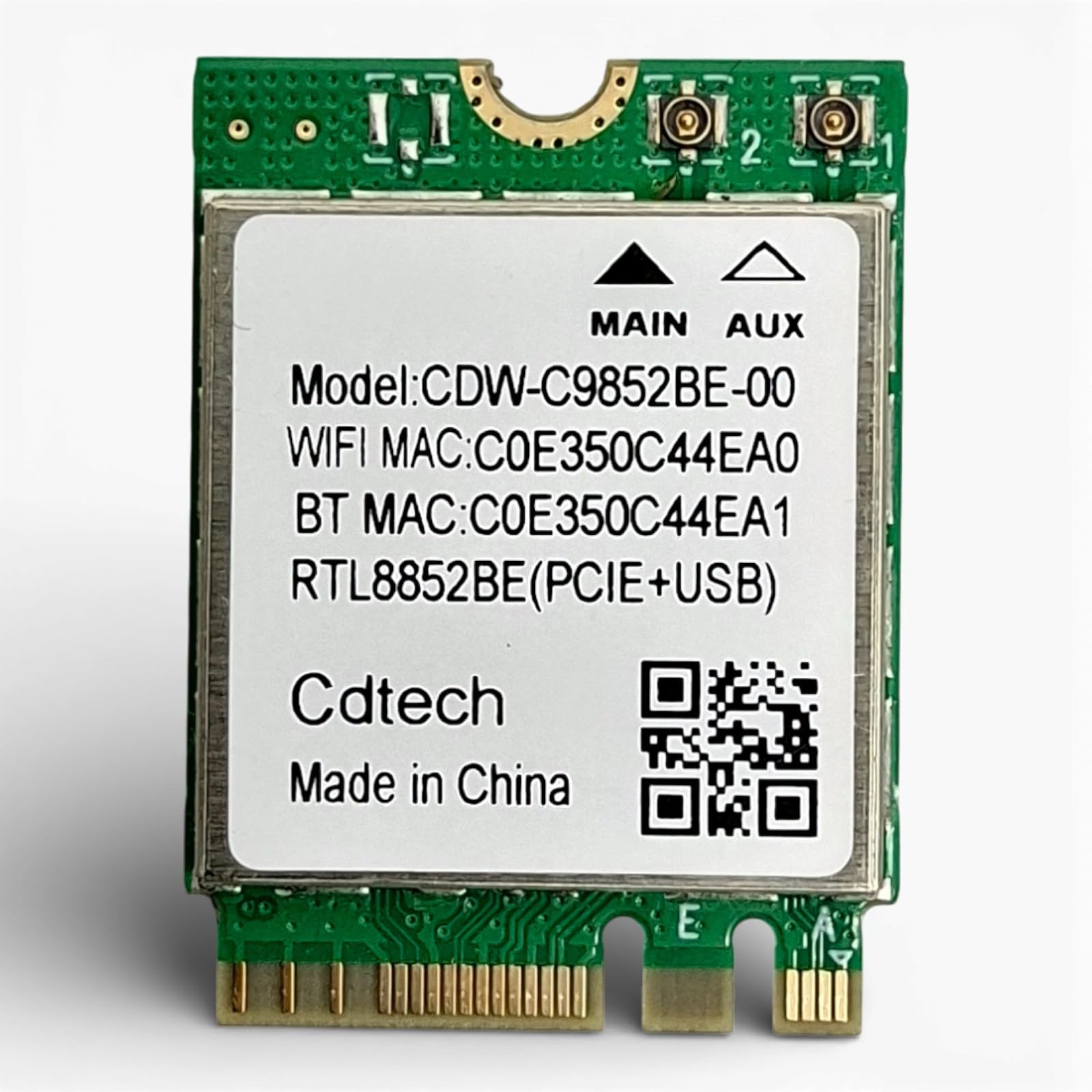 Adaptador WiFi 6 REALTEK RTL8852BE | Tarjeta WiFi CDW-C9852BE para Portátil | 1800Mbps | WiFi y Bluetooth 5.2 Doble Banda 5GHz / 2.4GHz | M.2 Inalámbrico | Soporte Windows 10/11 (64bit)