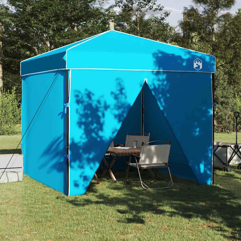 Składany namiot imprezowy niebieski 243x243x251 cm materiał | Konstrukcja pop-up, w zestawie torba do przenoszenia, śledzie i linki napinające, regulacja wysokości, do ogrodu i tarasu