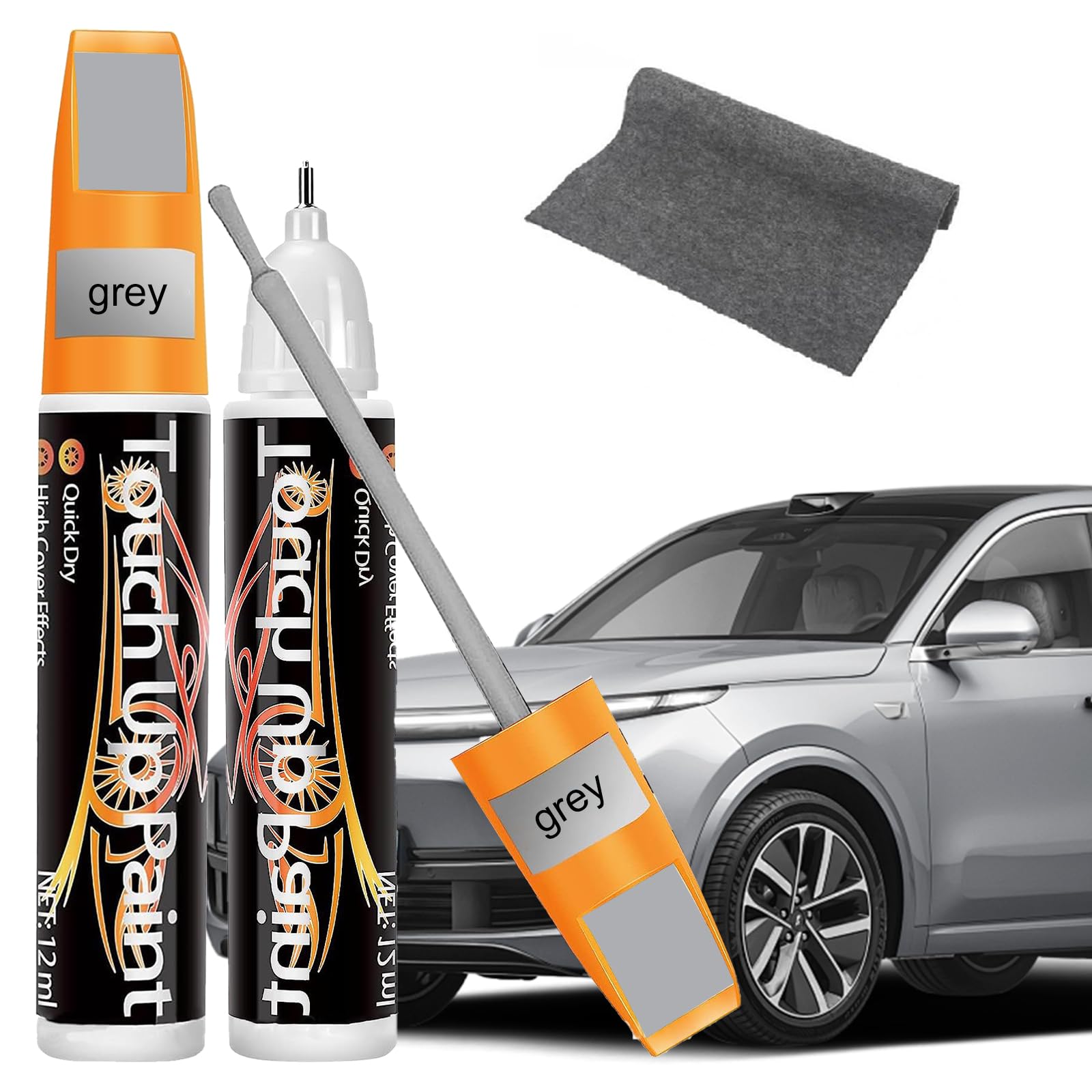 Penna Ritocco Carrozzeria,Pennarello Copri Graffi Auto,Riparazione Graffi Cerchioni Auto 2 in 1,Penna per Ritocco Auto,Penna per Riparazione Graffi Auto,Adatto Riparare le Superfici Dell'auto,Grigio