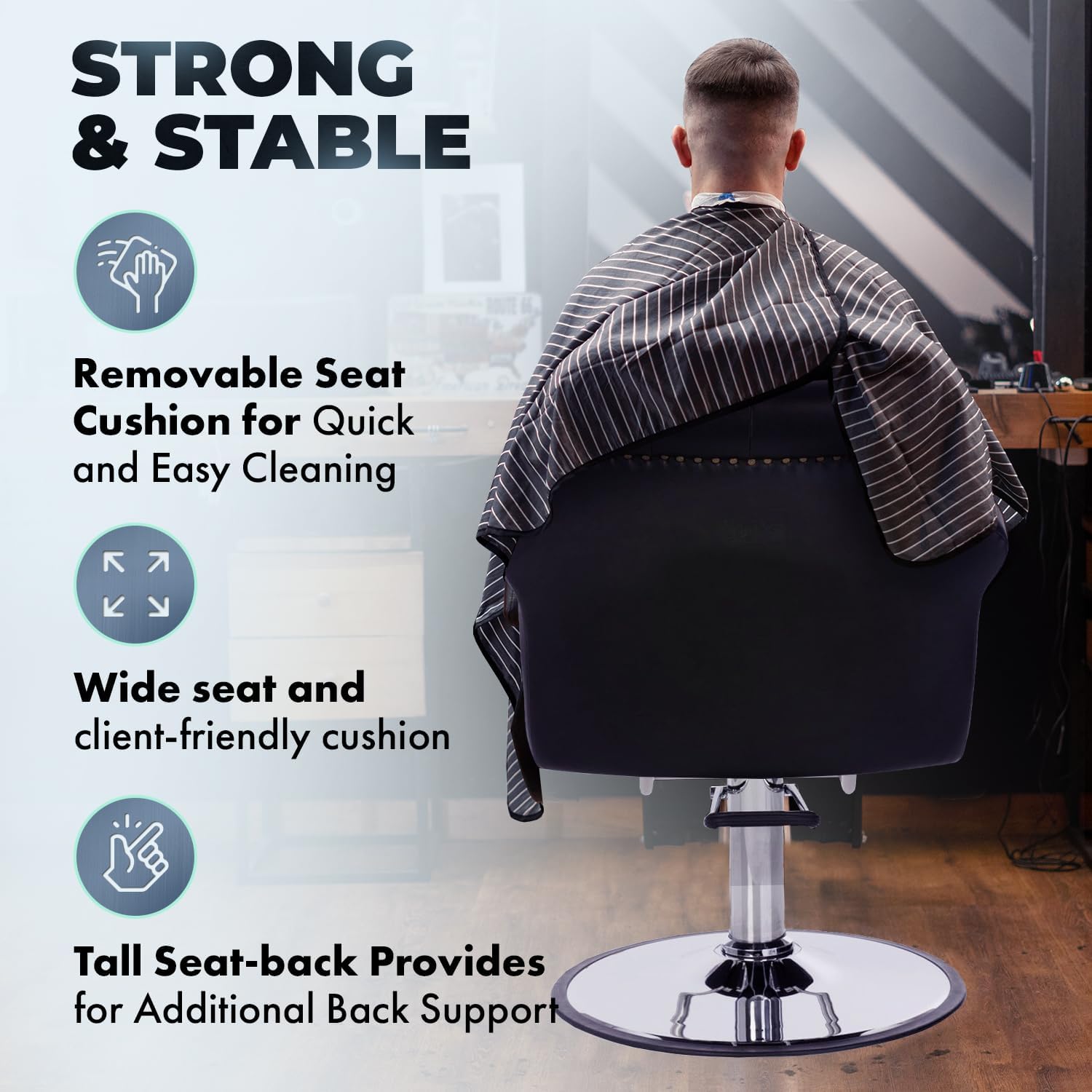 Buy-Rite Chelsea Styling Chair - Black Tufted Salon Chair with Nailhead Trim, 3.5" Removable Cushion, Hydraulic Pump & Padded Arms for Professional Stylists, NIN-9902-BLK