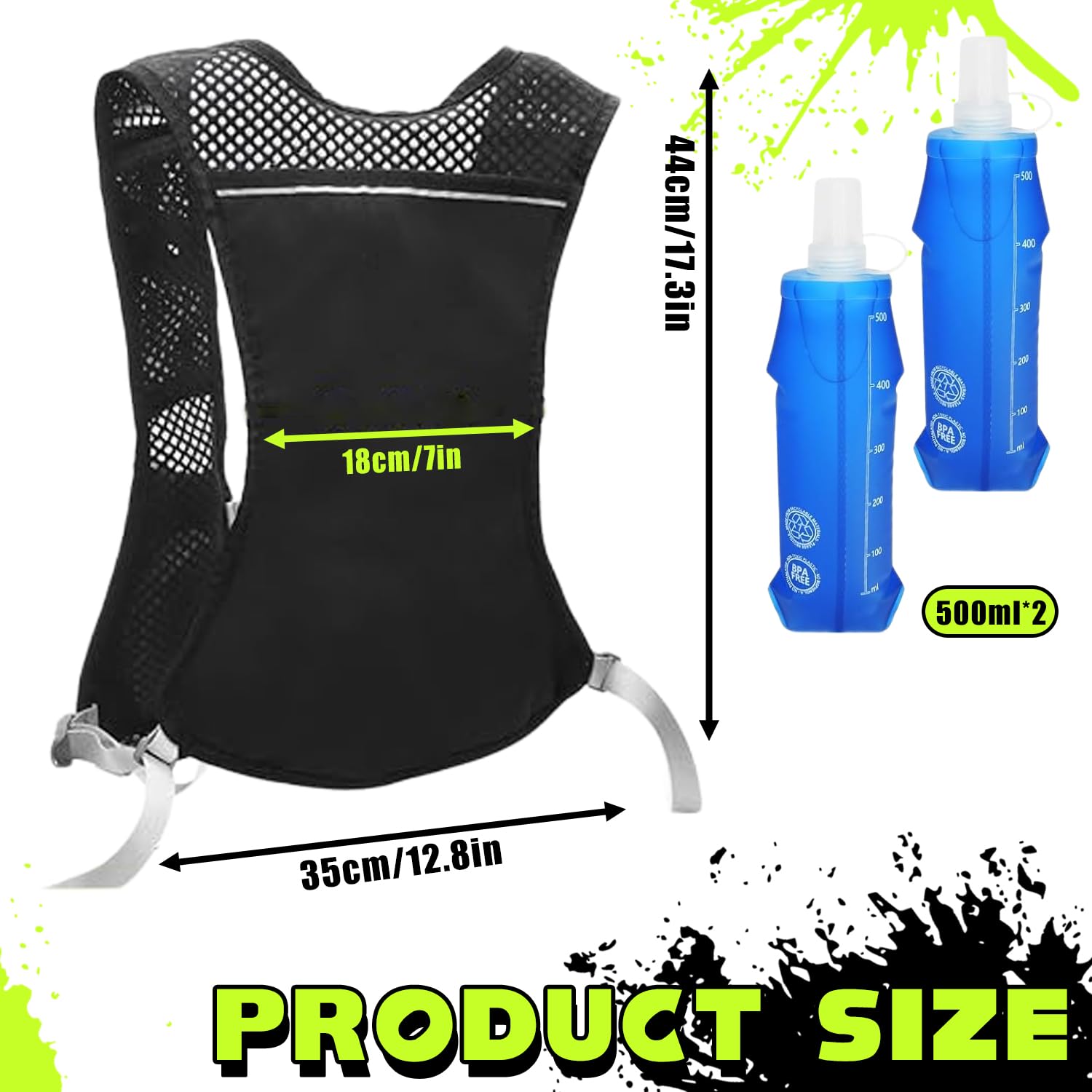 🏃 Chaleco De Hidratación Ligero Unisex – 2 Botellas Blandas De 500ml – 7 Bolsillos – Reflectante – Para Running, Trail, Ciclismo Y Senderismo