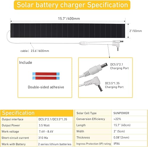 Miniatura 2 de Paneles solares de persianas  Panel solar delgado - Cargador solar pequeño de 8.4 voltios para persianas motorizadas, cortinas de ventanas, LED,