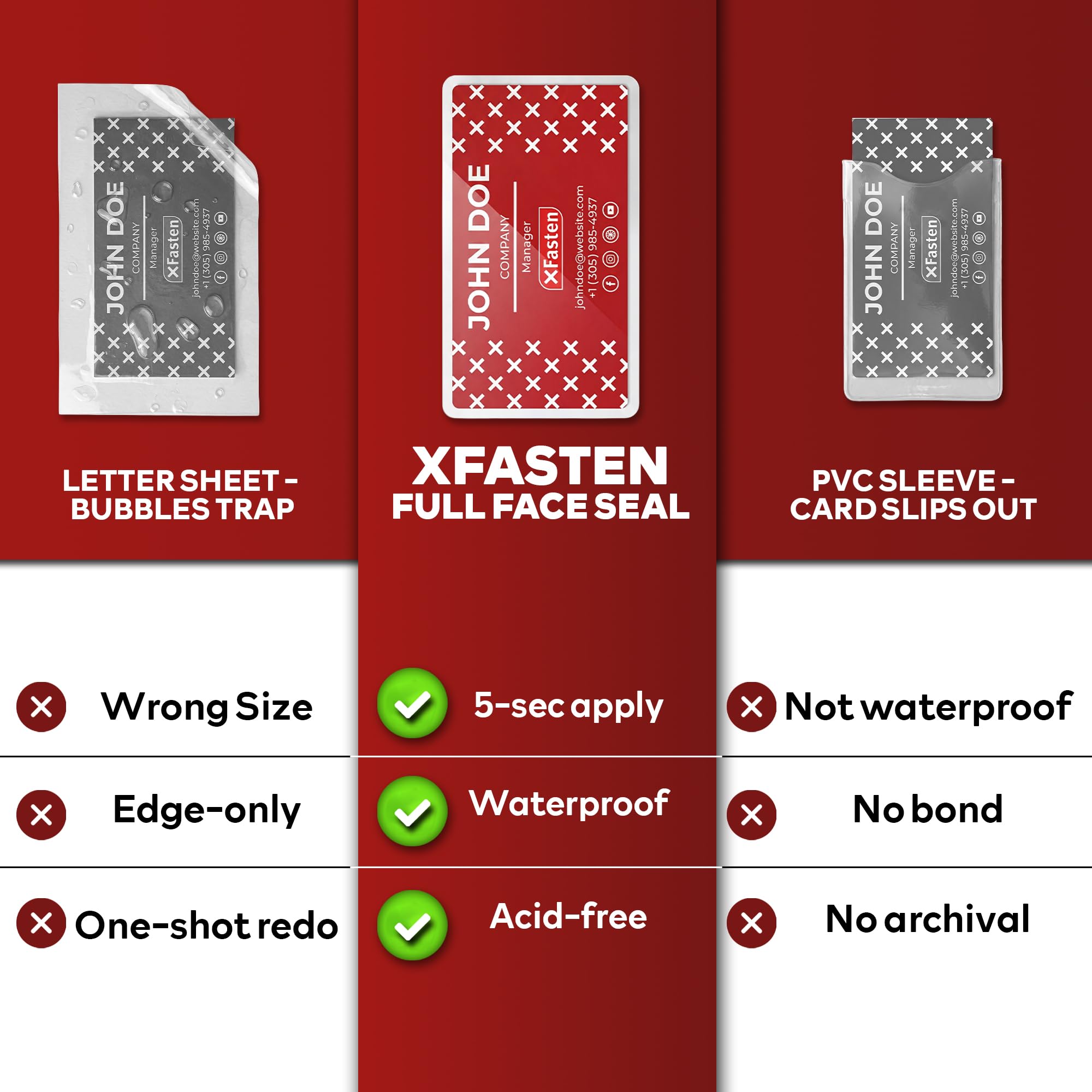 xfasten con cierre autoadhesivo fundas para plastificar tarjeta de visita tamaño, 9.5 mil y duro funda de tarjetas de visita, 4 "x 3 (Pack de 25)