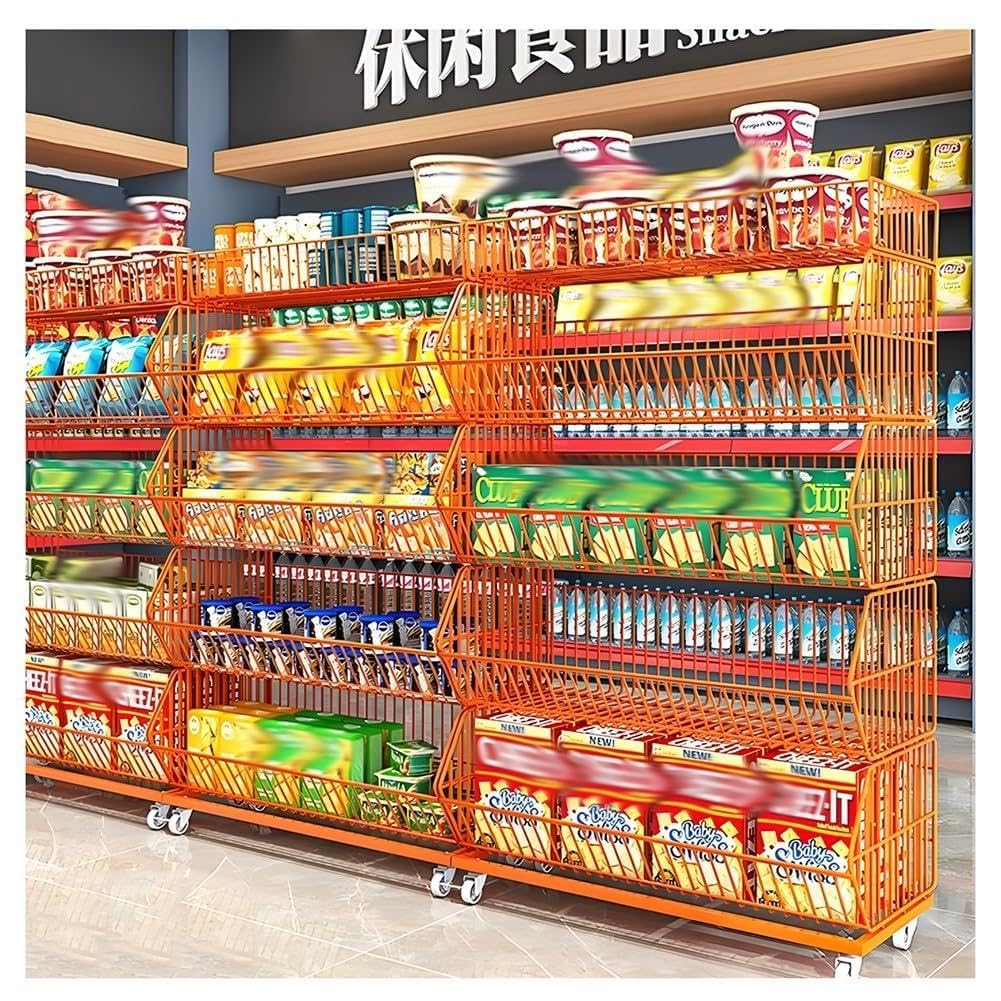 Estantería metálica con Ruedas para Snacks, Expositor de supermercado para Patatas Fritas y Snacks, Organizador para Cine en casa, Puesto de Comida, 120 x 45 x 140 cm