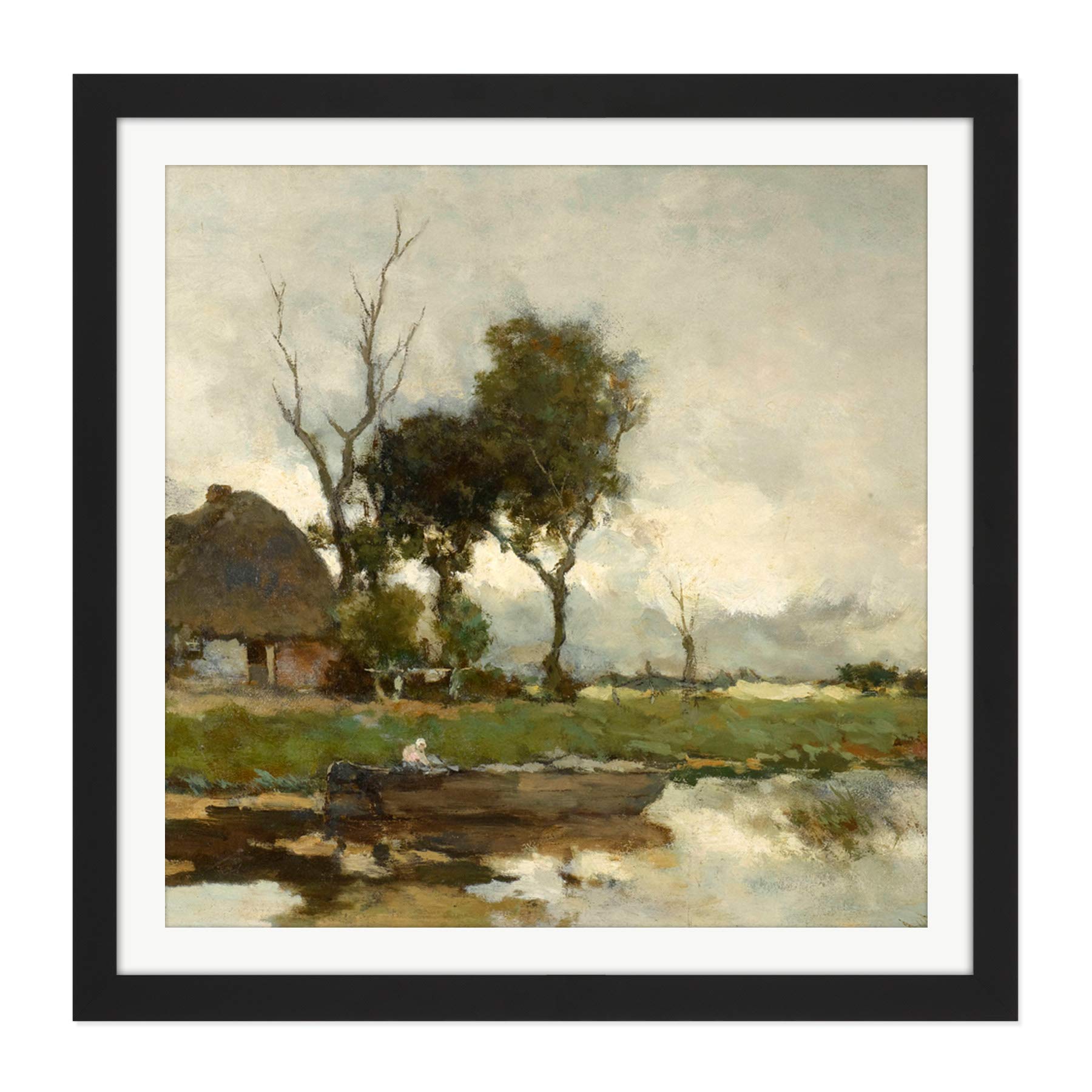 Artery8 Weissenbruch Autumn Landscape Cottage Painting Square Wooden Framed Wall Art Print Picture 16X16 Inch