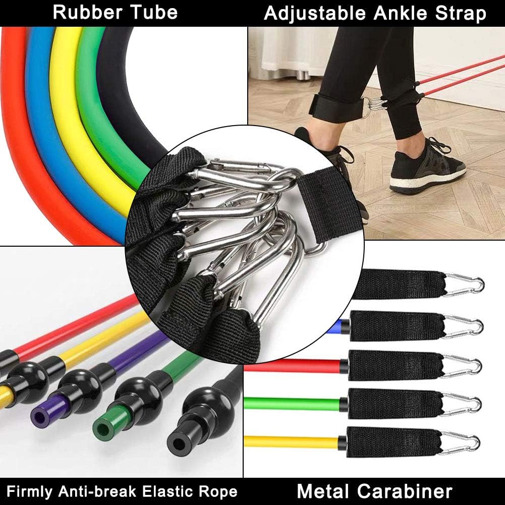 Resistance Bands Set (11Pcs) Including 5 Stackable Exercise Bands with Door Anchor,Handles,Ankle Straps,Carry Bag,Strength Training,Home Workouts,Gym Training Tension Band