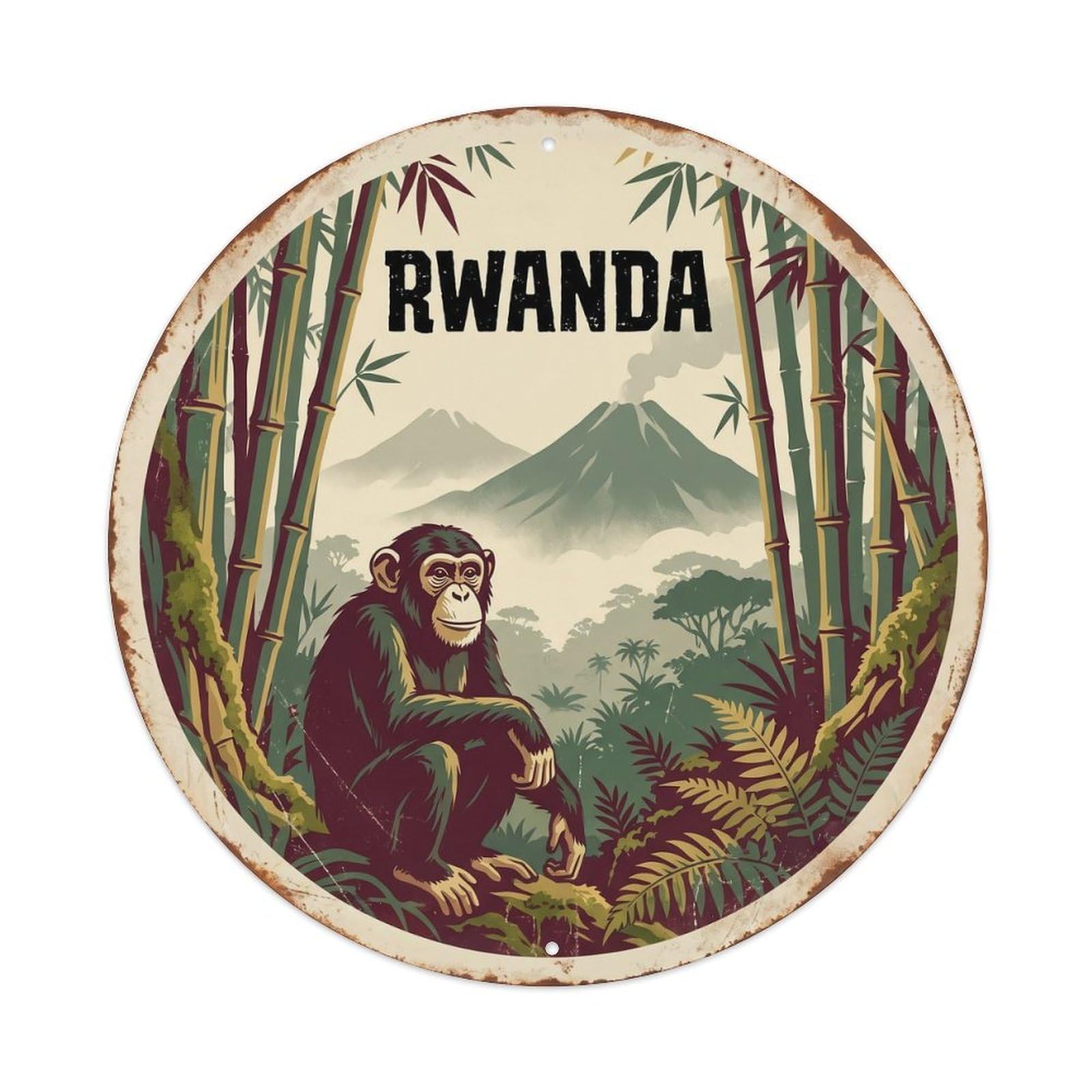 Rwanda Chimpanzee Forest Bamboo Metal Tin Sign
