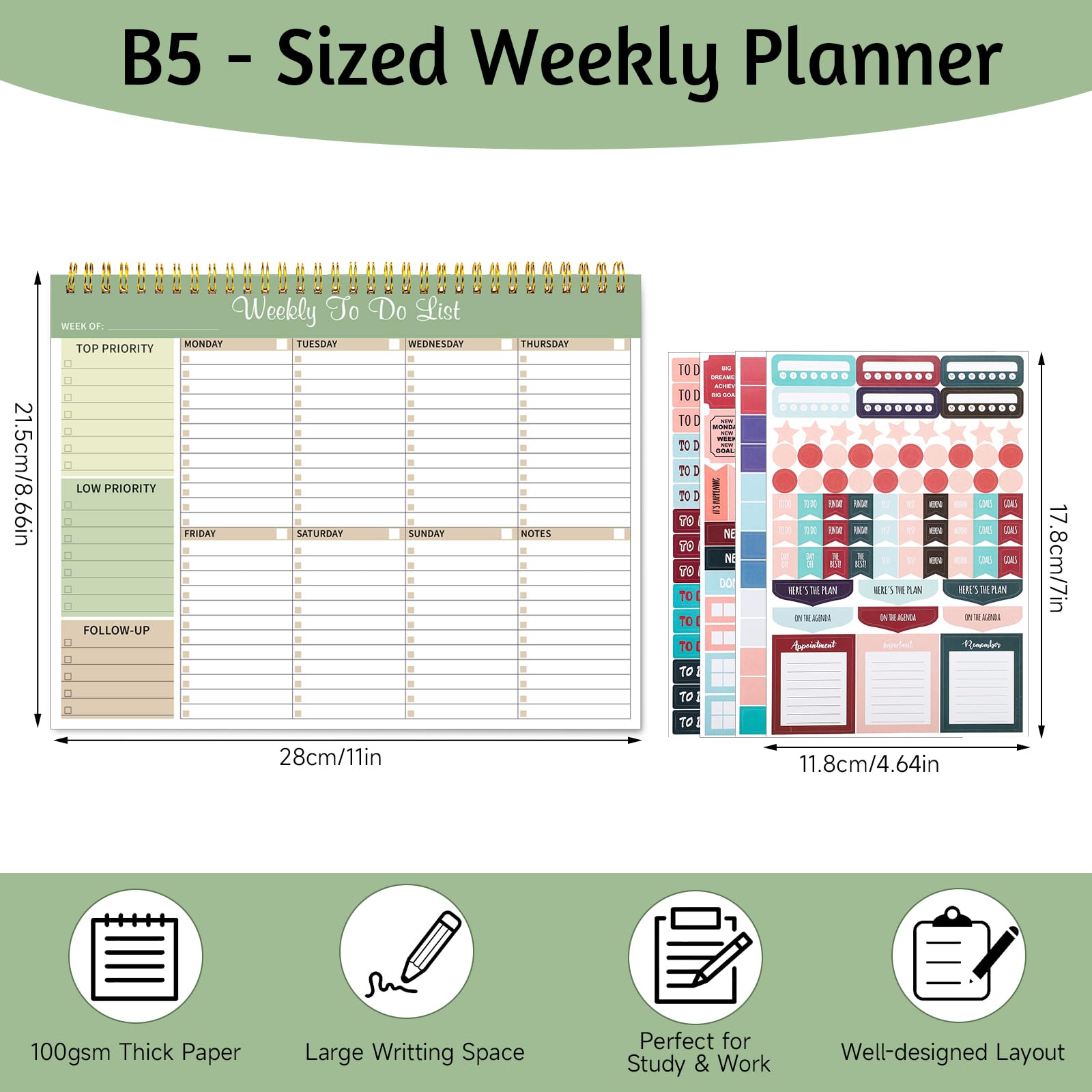Thboxes Weekly Planner Notepad, Undated Weekly To Do List Pad 52 Tear off Sheets, To Do List Notebook for Study Work, Fitness - Image 3