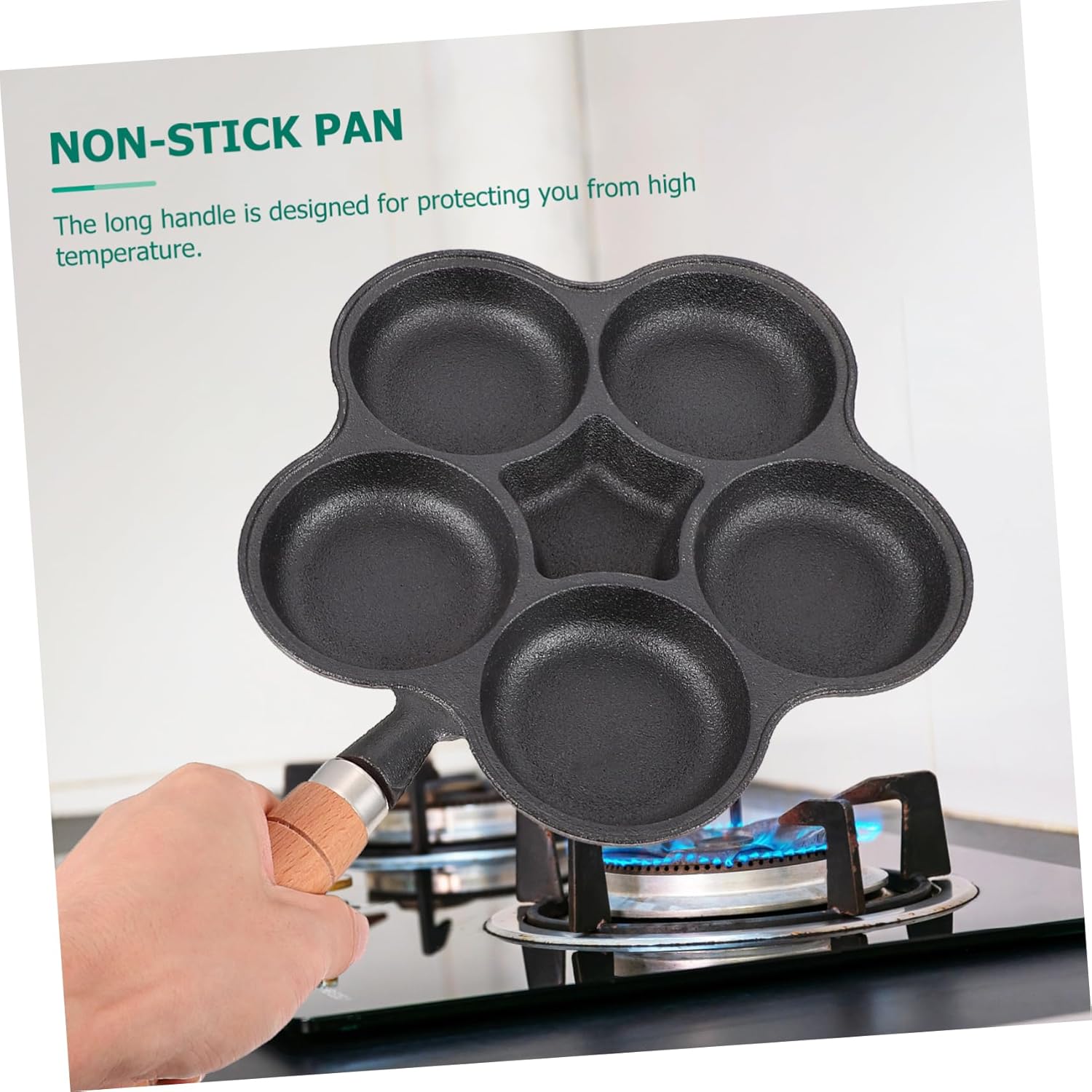GLEAVI 1pc Five-hole Non-stick Frying Pan Ergonomic Design for Cooking Pancakes and Eggs Safe Hot Handle for Induction and Gas Stoves Kitchen Essential