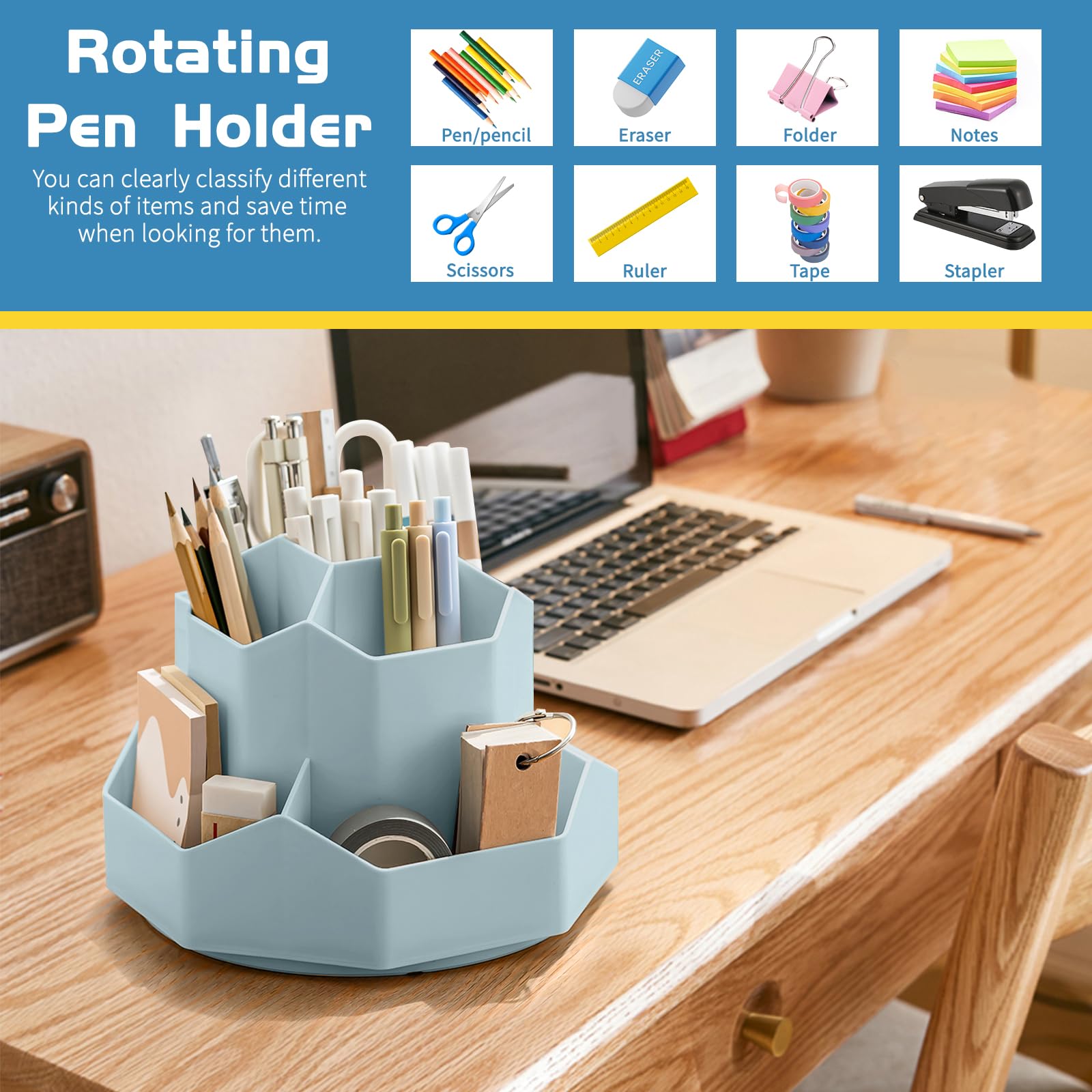 Organizer Da Scrivania Girevole - 9 Scomparti Per Matite - Foto 5