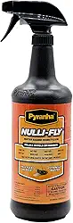 Pyranha Spray para moscas de cavalo Nulli-Fly – Fórmula à base de água para pele sensível, mata e repele moscas, mosquitos, piolhos, carrapatos, pronto para usar, aroma de citronela