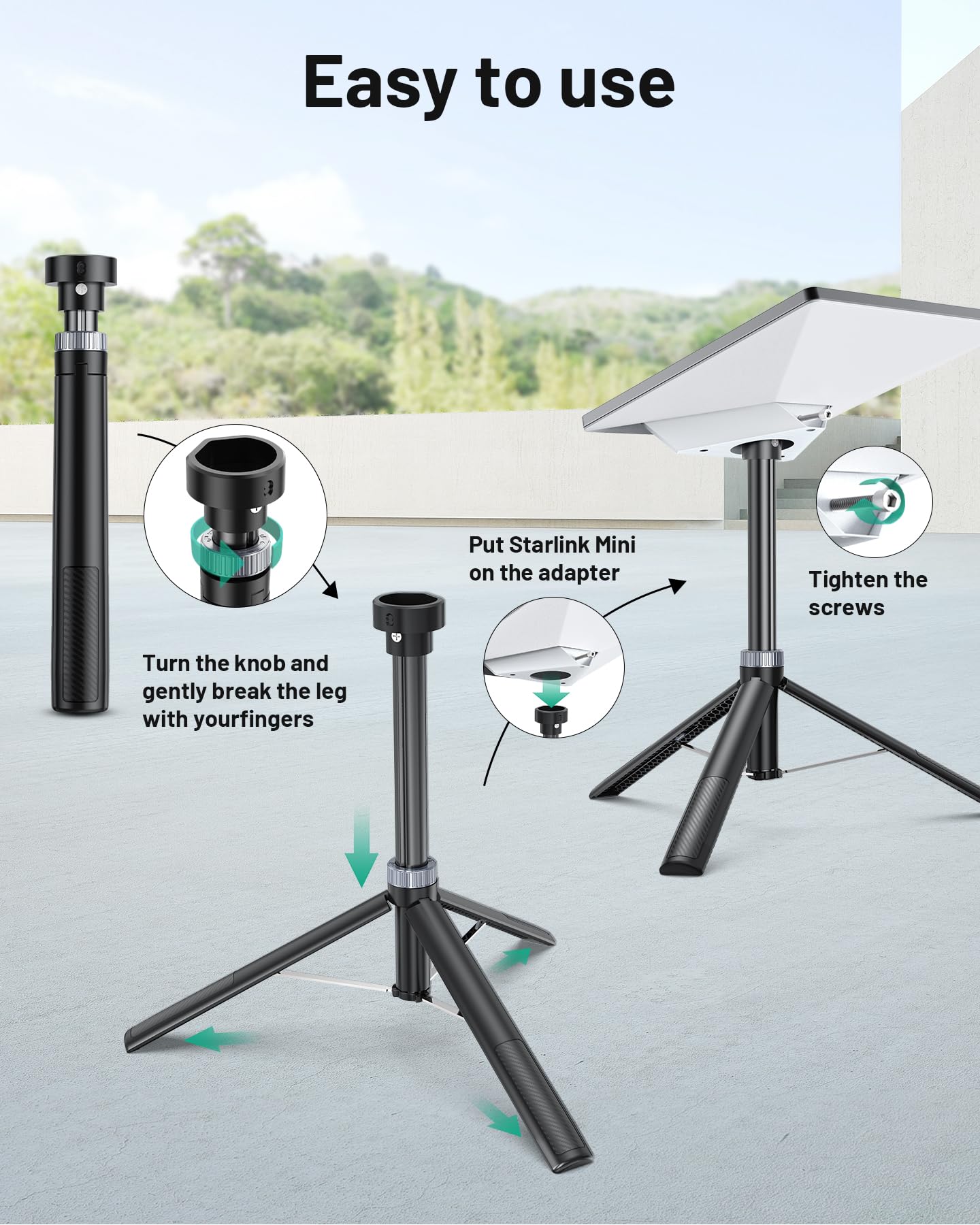 Supporto a Treppiede Portatile per Mini Antenna Satellitare, Compatibile con Starlink Mini, Adattatore in Alluminio Pieghevole per Campeggio e Viaggi
