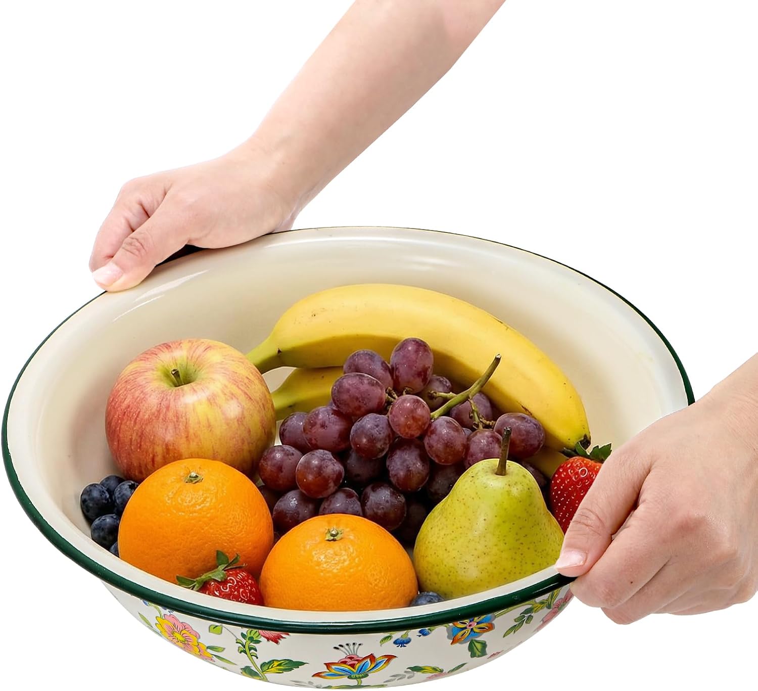 Lawei 2 Pack Vintage Enamel Mixing Bowls, 11.8 Inch Primitive Enamelware Basin for Fruit, Salad, Pasta, Dough Making, 3.6 Quart Enamel Washing Bowl Serving Tray for Camping, Kitchen, Farmhouse Decor