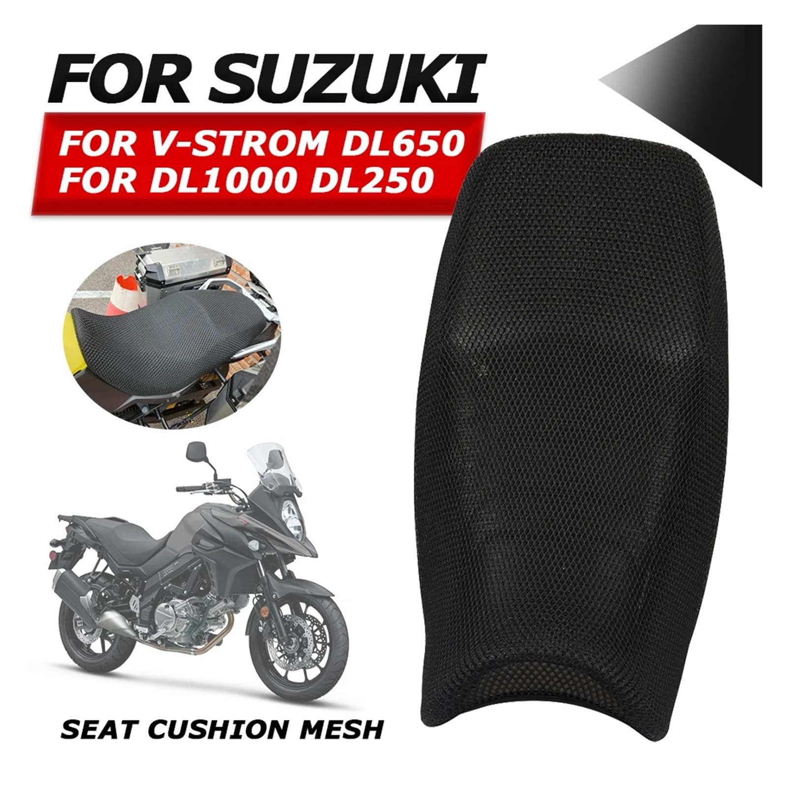 3D Mesh Motorcycle Seat Cushion Cover For Suzuki V-Strom DL650, DL1000 - Breathable, Waterproof, Anti-Slip