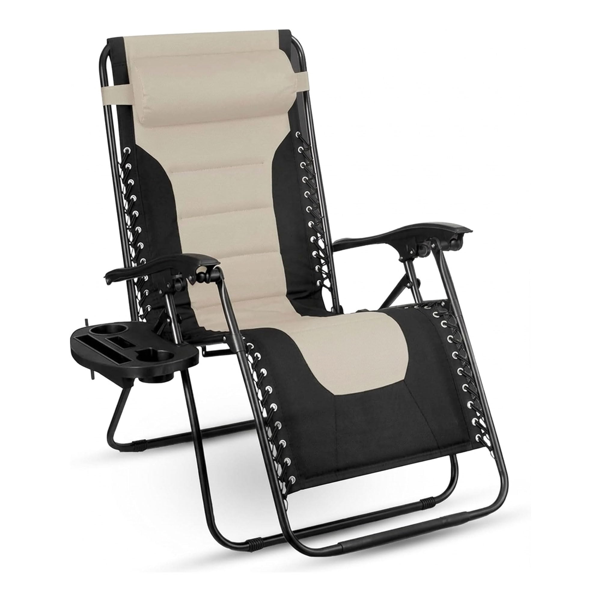 SG Traders Zero Gravity Chair - Reclining Outdoor Sun Lounger, Relaxer Chair for Patio Decking Gardens Camping, Folding Chairs with Cup Holder and Adjustable Headrest Sunlounger (Pack 1 - Black Cream) — image 1