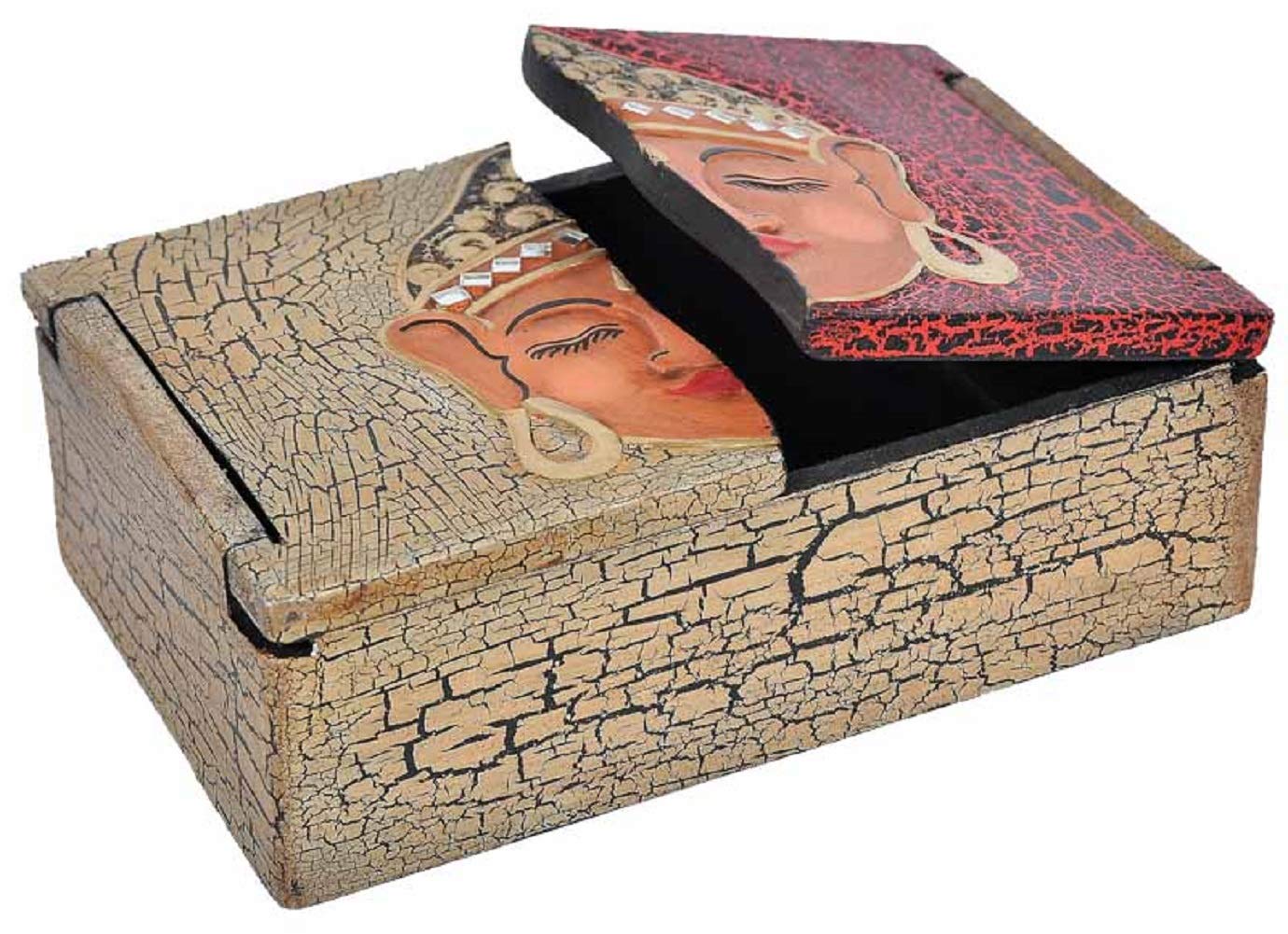 Woru Buddha Wooden Box From Albesia Wood, Hand Painted, Ying Yang Or