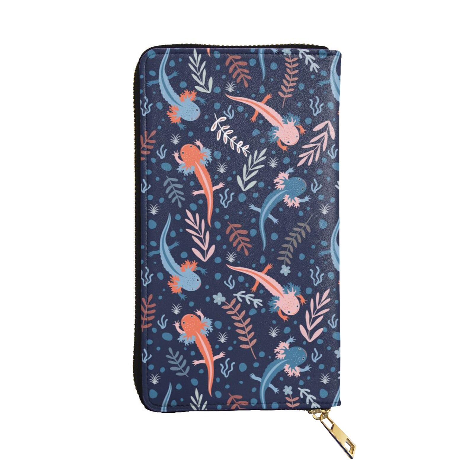 YISHOW Axolotl Wallet Slim Thin Leather Purse Wallet With Zip Around Clutch Casual Handbag For Phone Key Credit Cards