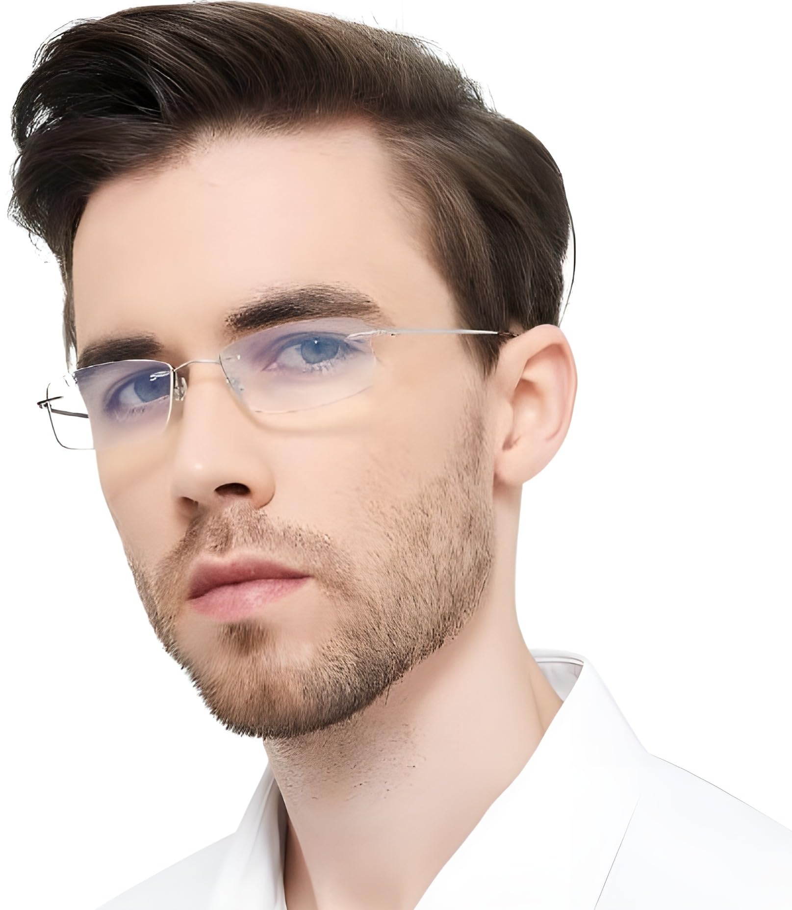 Roshfort Rimless Rectangle Bluelight Blocking Computer Eyeglasses for Men & Women | Lightweight Metal Spectacle Frame | Stylish Minimalist Design | Comfortable Nose Pads | Medium Size-image-42