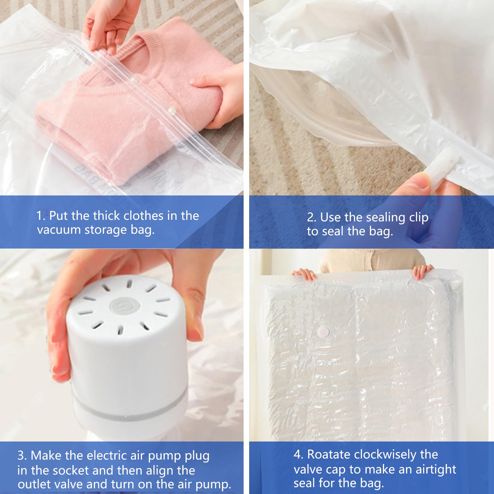 Confezione da 9 sacchetti sottovuoto con pompa elettrica salvaspazio, sacchetti sigillanti per bagagli, vestiti, sacchetti a compressione ermetici per la casa e i viaggi