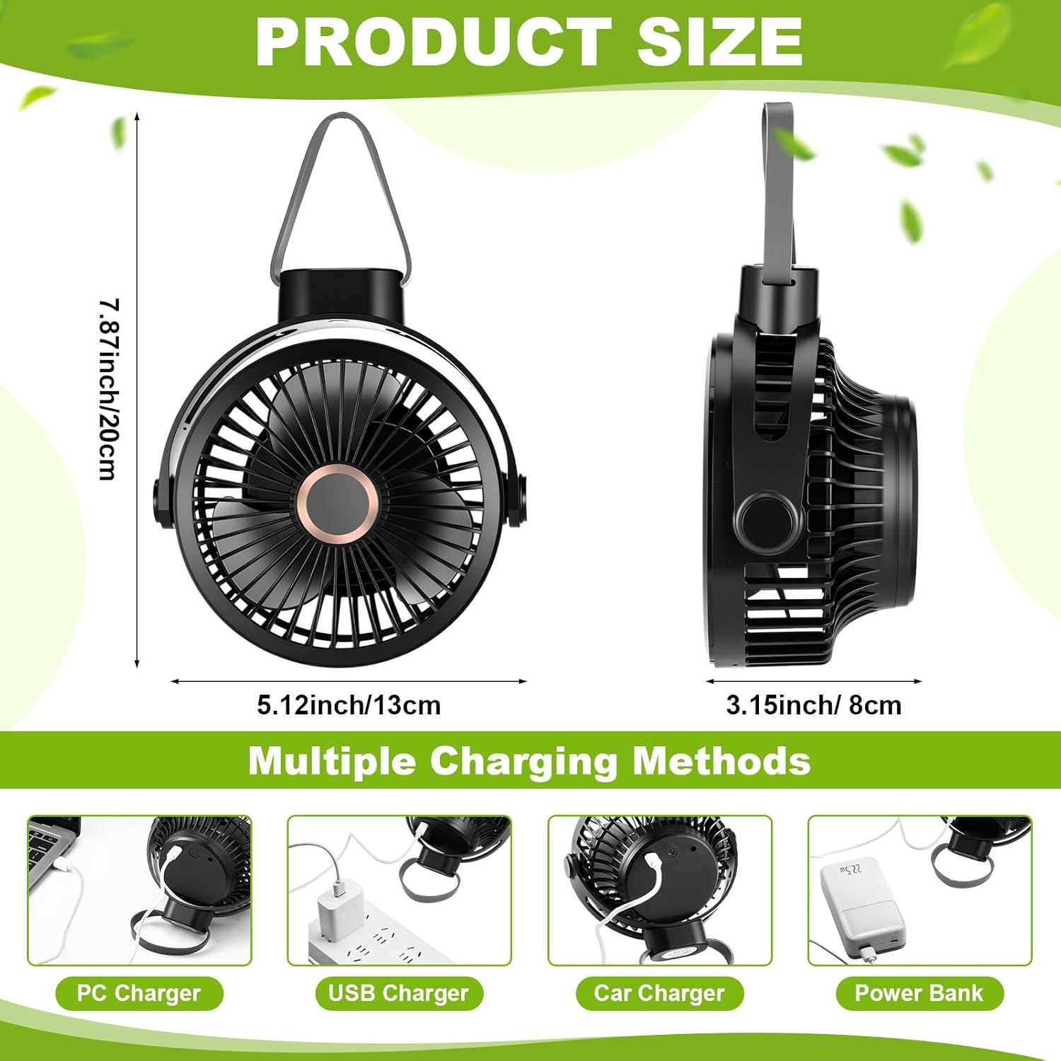 VIHOSE 4 Pack Portable Hanging Camping Fans with Carabiner, 10000mAh Rechargeable Tent Fan, USB Battery Operated, 24H Work Time, Quiet Strong Airflow Desk Fan for Outdoor Travel Barbecue Fishing