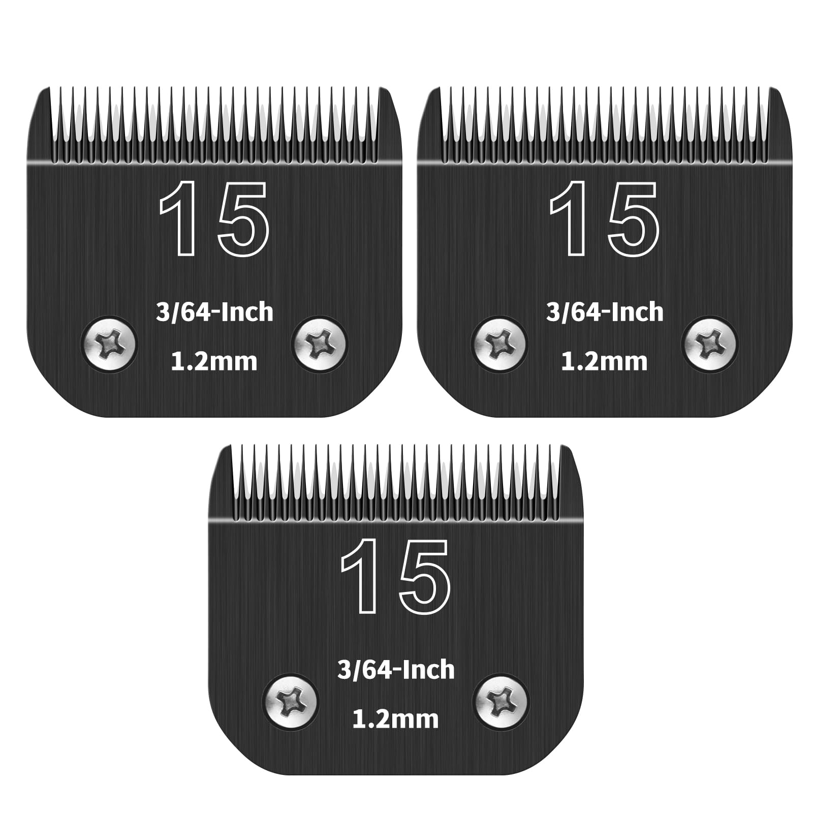 ZATEIRL Confezione da 3 Lame di Toelettatura 15# Staccabili per Cani - Lama in Acciaio da 3/64 Pollici (1,2 mm) - Compatibile con Andis, Oster A5, Wahl KM-10, Moser, Heiniger - Nero