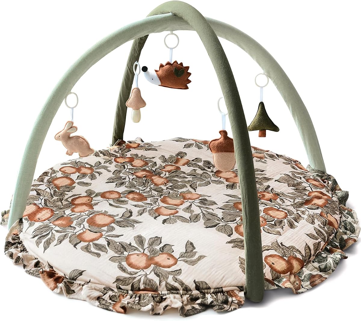 Baby Play Gym Apple-Leaf Mat, Infant Activity Center with 5 Sensory Toys | Baby Gym Tummy Time Mat, Baby Gym & Activity Mat Apple-Leaf Printed for Newborn Shower Gift Baby Essentials 0–18 Months