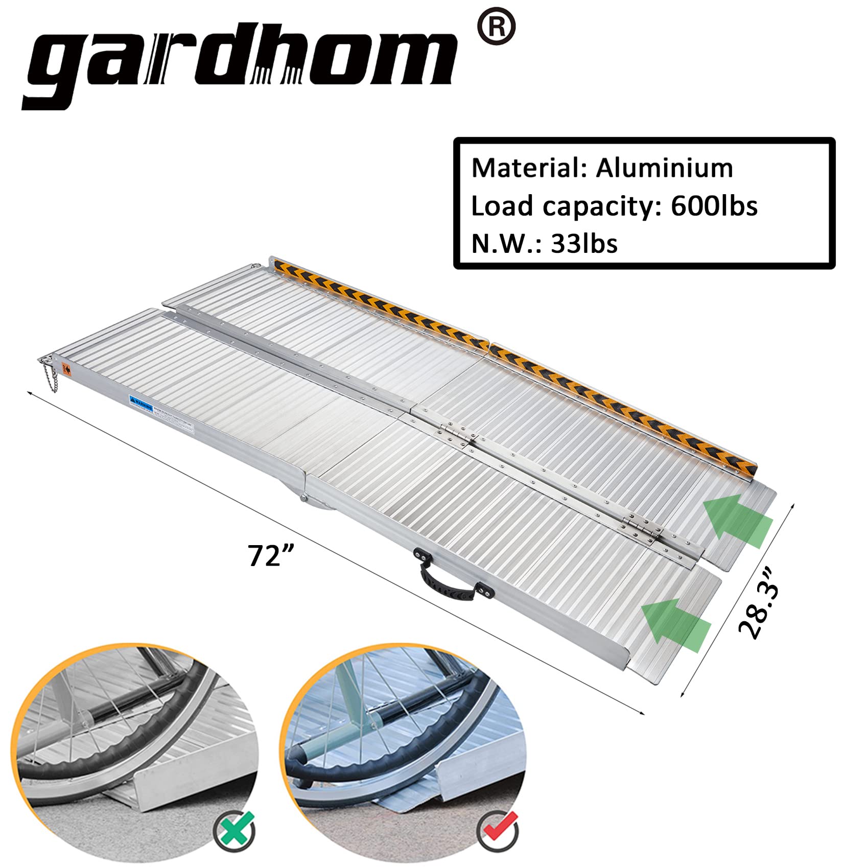 Wheelchair Ramp 6FT, gardhom 800Lbs 72