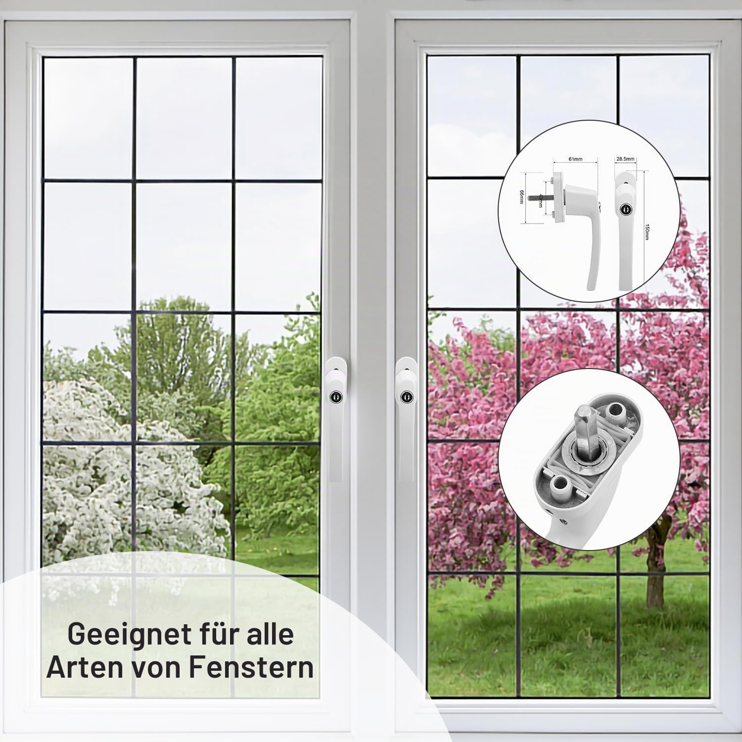 Fenstergriff Abschließbar 8er Set – Aluminium Fenstergriffe mit 16 Schlüsseln, Kindersicherung & Einbruchschutz, Robuste Abschließbare Fenstergriffe in Weiß