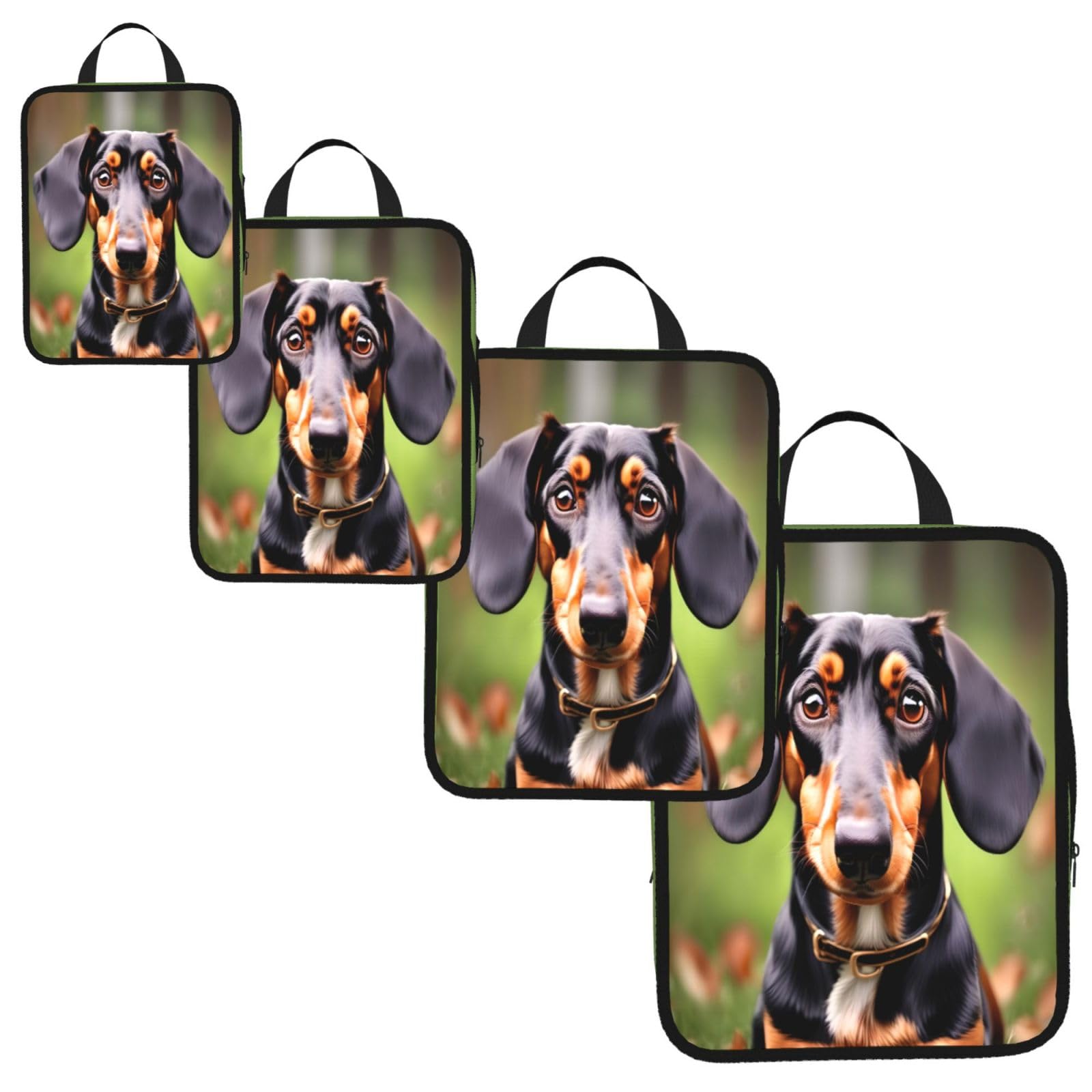 Dachshund Weiner Pet Dogs Print 4 Set Compression Packing Cubes for Suitcases,Expandable Storage Bag Organizers