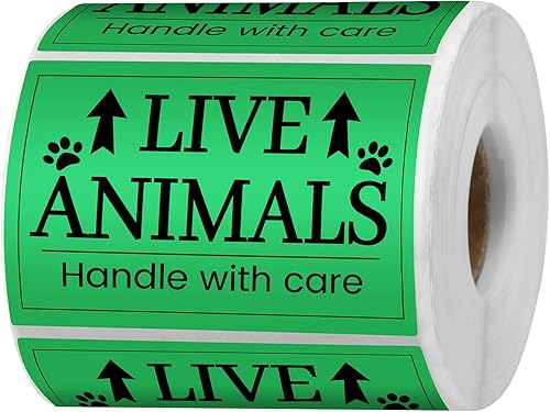 500 unidades de animales vivos por favor manejan con calcomanías de cuidado de 2 x 3 pulgadas calcomanías fluorescentes frágiles de envío para