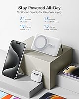 Vista 2 de Baseus Banco de energía magnético, cargador inalámbrico magnético de 10,000 mAh con soporte plegable, para paquete de batería MagSafe, carga rápida