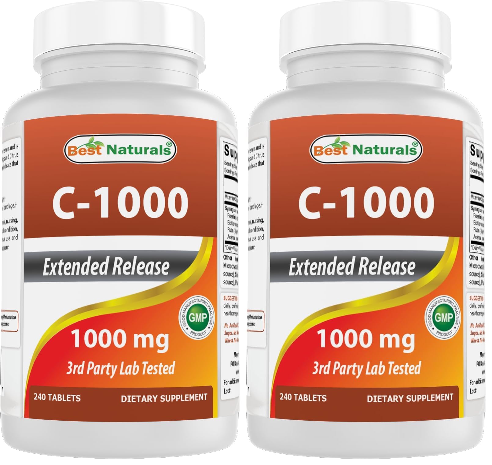 Best Naturals Vitamin C 1000 mg Tablets with Rose HIPS, Berry 240 Count (Pack of 2)