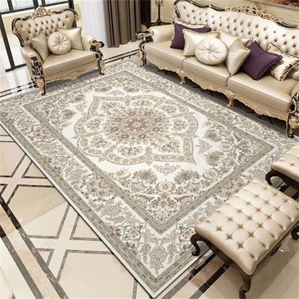 Tapis de prière Tapis à Poils Ras Facile à Nettoyer Tapis de décoration Florale Gris Style rétro Doux et Confortable Tapis pour Salon 120X240cm