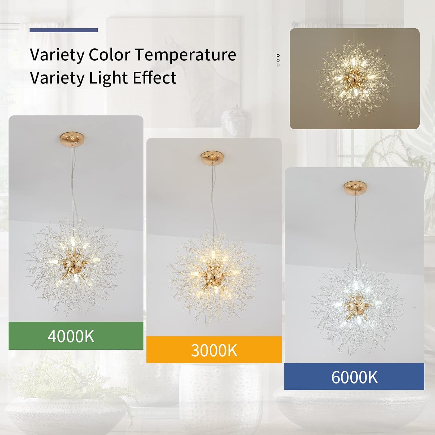 CM MZY Modern Crystal Chandeliers Firework, 9-Light Gold Dandelion Sputnik Ceiling Light Fixtures, Sputnik Chandelier Pendant Light for Bedroom Living Room Dining Room Kitchen Island Hallway