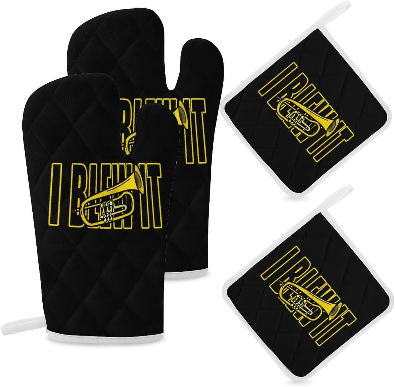 Trumpet I Blew It Oven Mitts and Pot Holders 4Pcs Set Heat Resistant Cooking Mitts Hot Pads