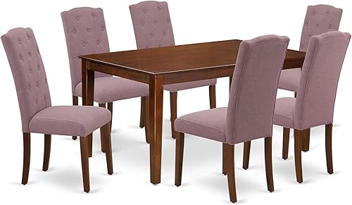 Miniatura 20 de East West Furniture CACE7-LWH-15 - Juego de mesa y sillas de cocina de 7 piezas consta de una mesa de comedor rectangular y 6 sillas de comedor