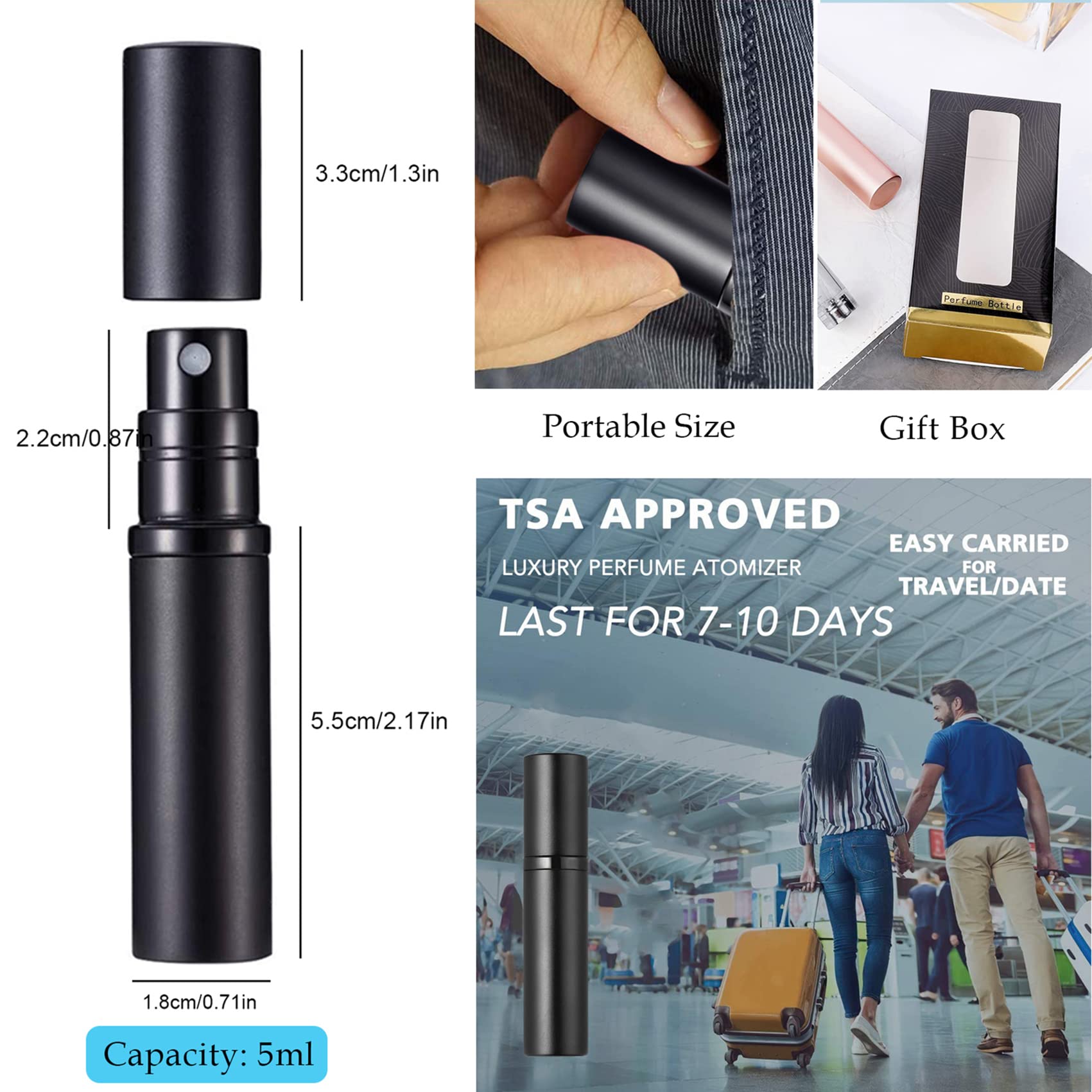 POTWPOT 2 Pack Refillable Perfume Atomiser Leakproof Elegant