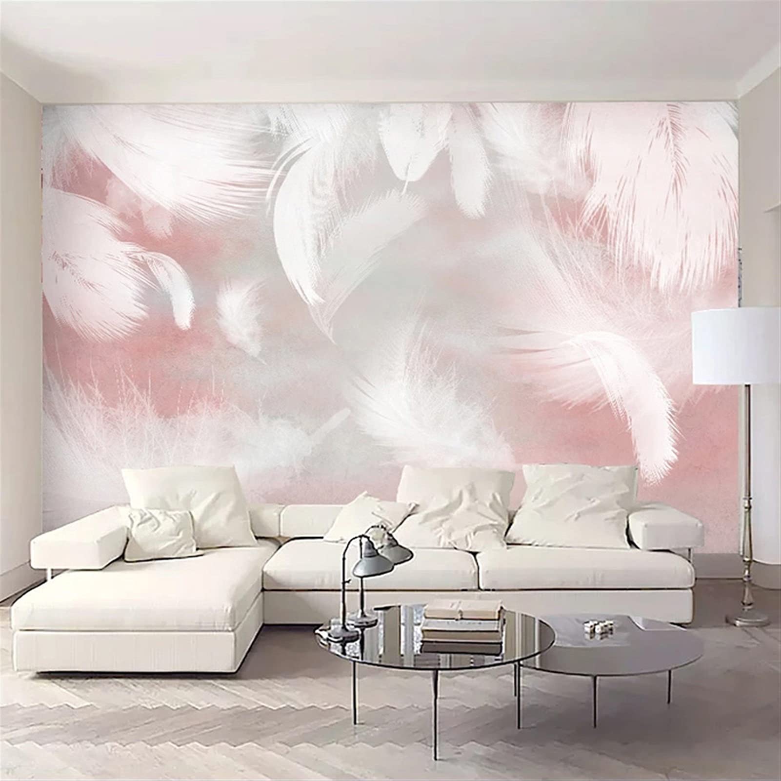 Pegatinas de Pared Foto Wallpaper de Moda Rosa Pluma murales Sala de Estar Dormitorio romántico hogar decoración Autoadhesivo Impermeable 3D Pegatinas Adhesivos Pared