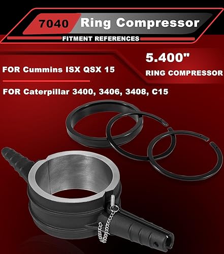 Miniatura 2 de 7040 Herramienta de compresor de anillo de pistón, adaptador de compresor de anillo de pistón y kit de anillo antipulido para Cummins ISX QSX 15