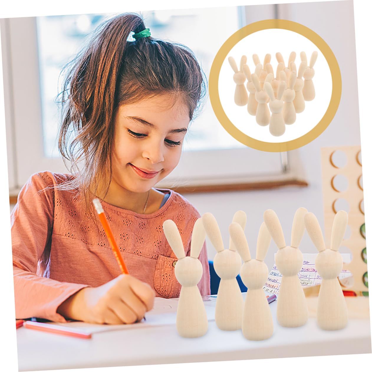 4 Juegos Títere De Conejito Manualidades De Graffiti Suministros De Bricolaje Mini Conejos Graffiti Madera Decoraciones De Mesa Figura De Conejo Diy De Madera 12 Uds * 4